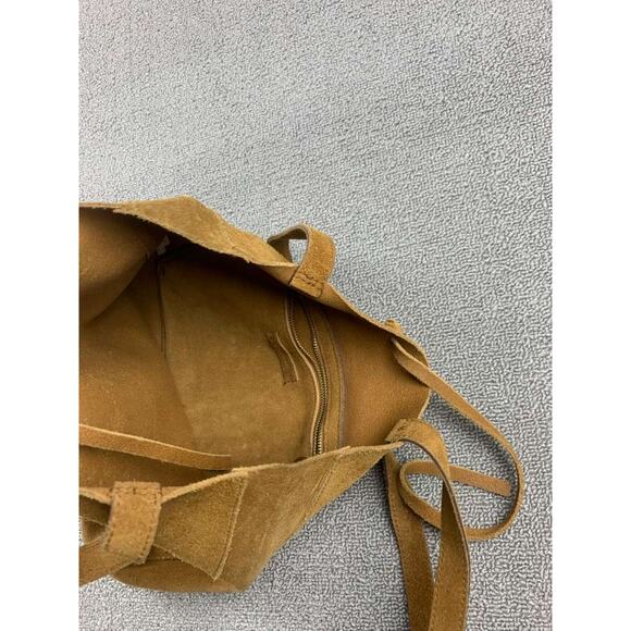 Madewell The Elsewhere Tie Tote Bag Women Brown Luxe Suede Zip Pocket Straps - Picture 8 of 8